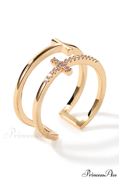 Cubic Zirconia Stylish Cross Ring Gold