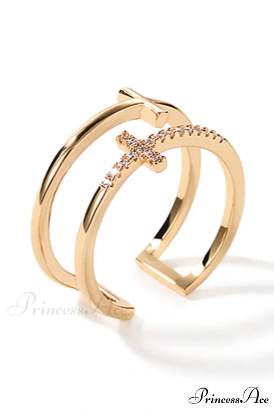 Cubic Zirconia Stylish Cross Ring Gold