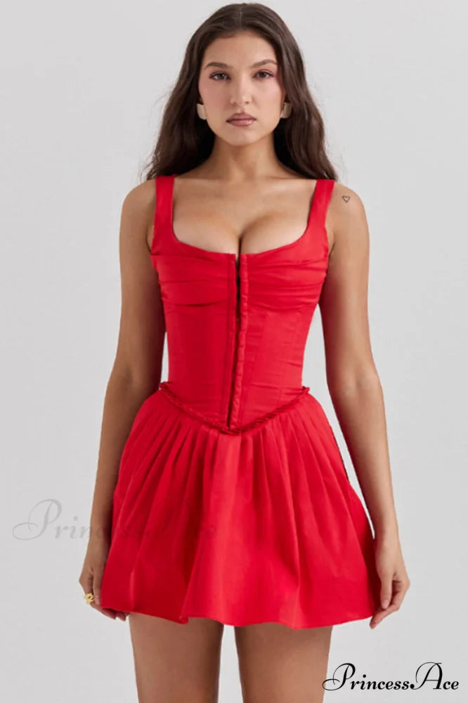 Cupid Pleated Stylish Mini Dress XS / Red