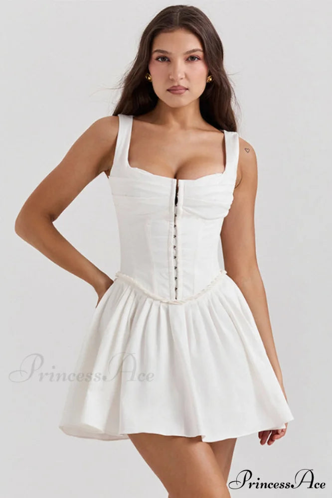 Cupid Pleated Stylish Mini Dress XS / White