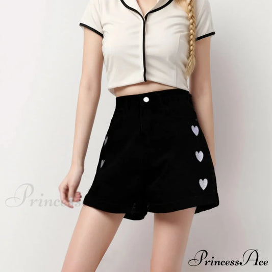 Curled Stitched Denim Short Black / S short-250223