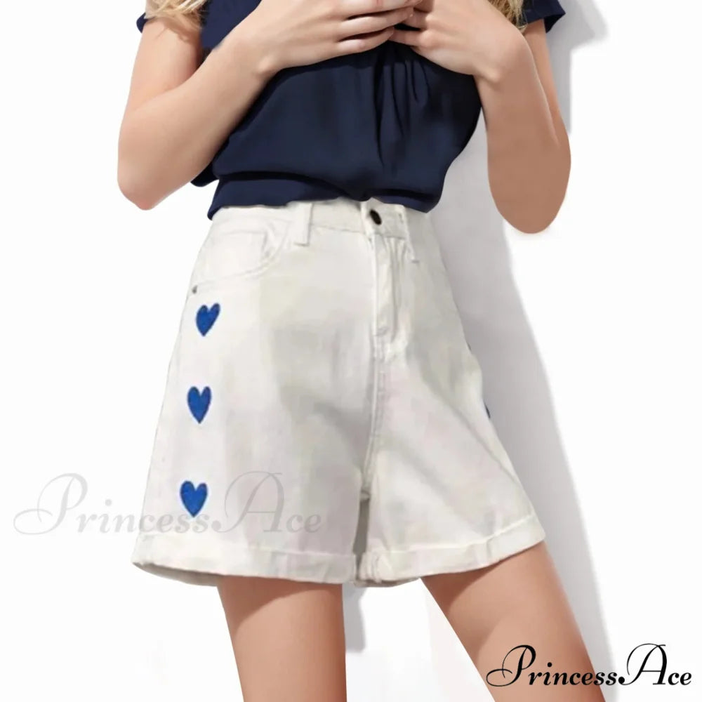 Curled Stitched Denim Short White / S short-250223