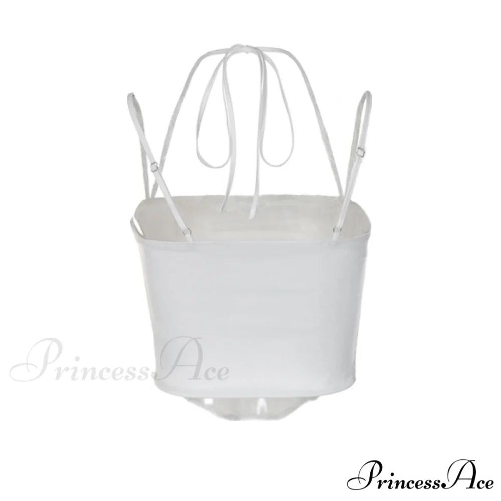 Curved Hem Lace Up Modern Halter Crop Top - White L / White