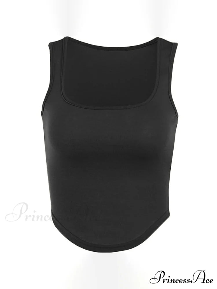 Curved Hem Spaghetti Strap Corset Classic Halter Crop Top - White