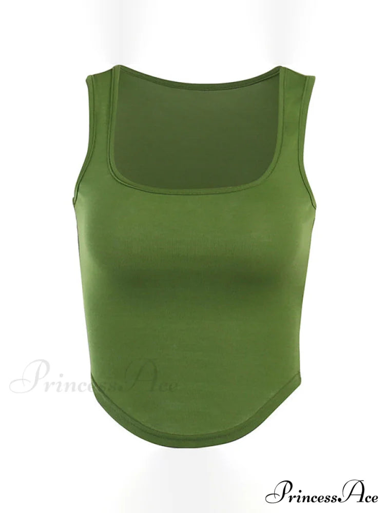 Curved Hem Spaghetti Strap Corset Classic Halter Crop Top - White