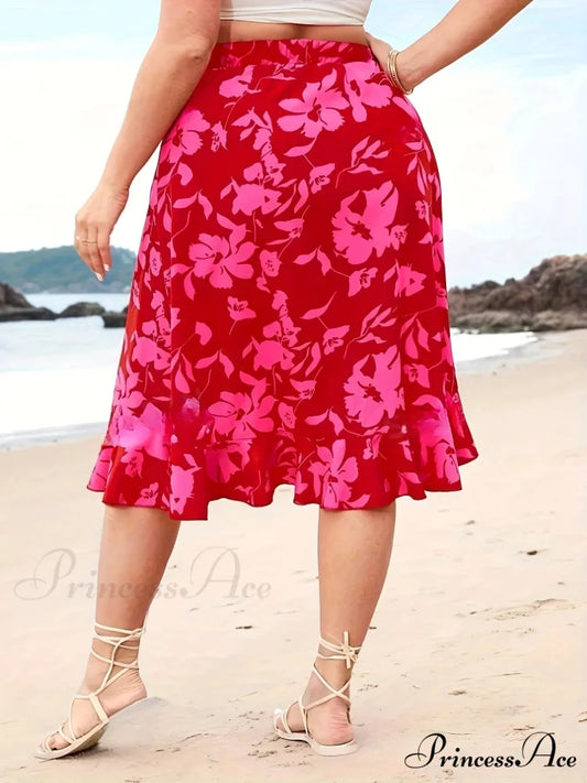 Curvy Floral Split High Rise Holiday Skirt skirt-250126