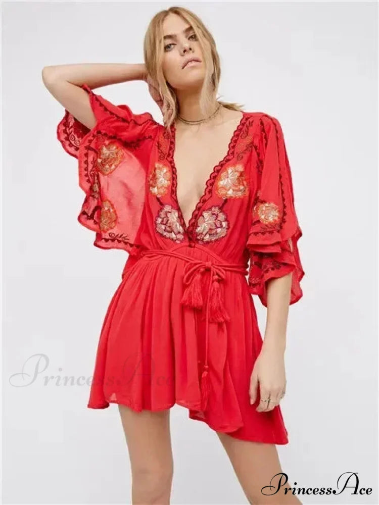 Curvy Size Button Up Chiffon Festive Boho Dress bohodress-250126