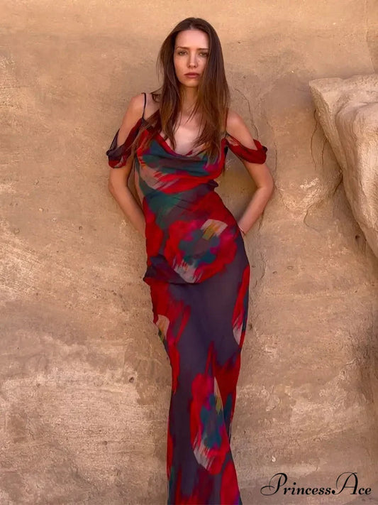 Cut Out Backless Split Maxi Dress Red / S