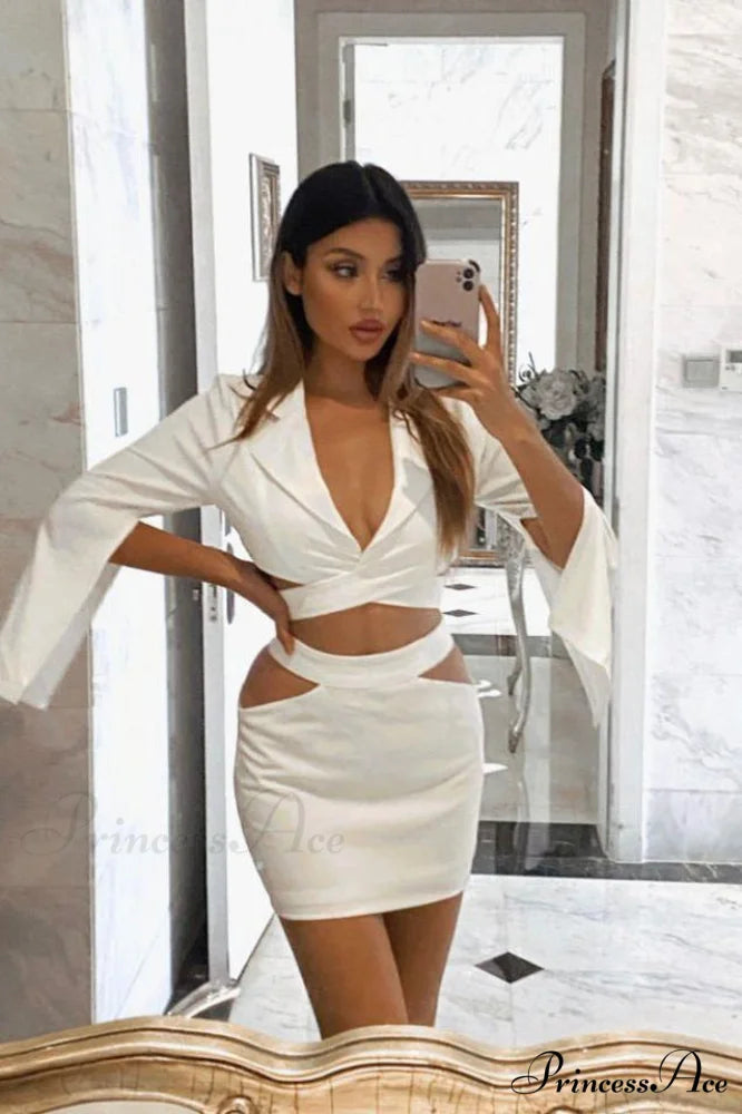 Cut Out Blazer Top Graceful + Mini Skirt Set