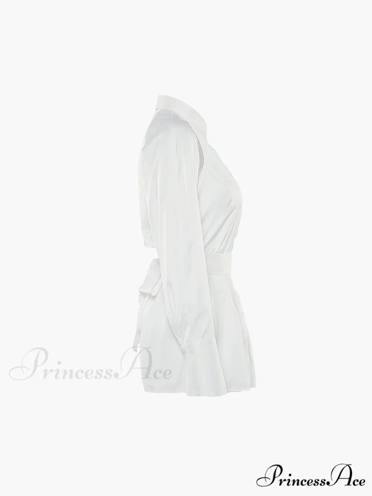 Cut Out Button Trendy Down Collar Shirt