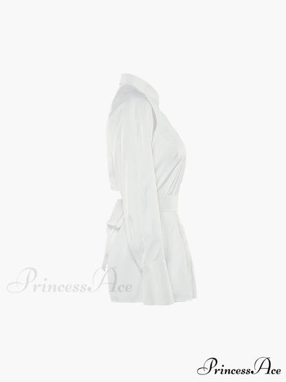 Cut Out Button Trendy Down Collar Shirt
