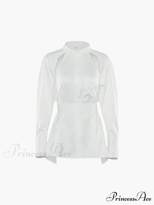 Cut Out Button Trendy Down Collar Shirt