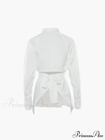 Cut Out Button Trendy Down Collar Shirt