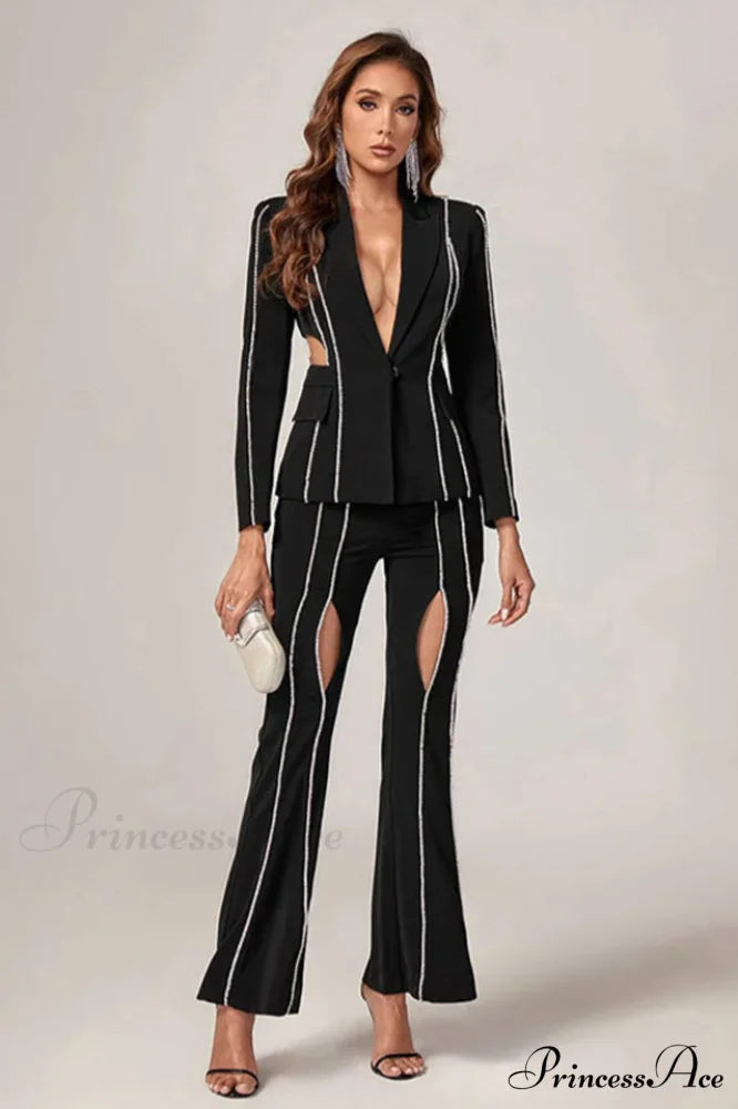 Cut-Out Diamonds Stylish Decorated Set S / Black