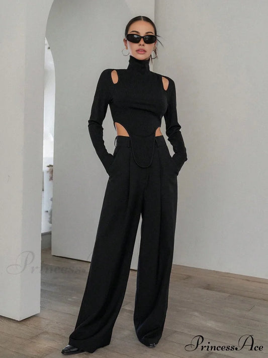 Cut Out High Trendy Neck Asymmetric Hem Top