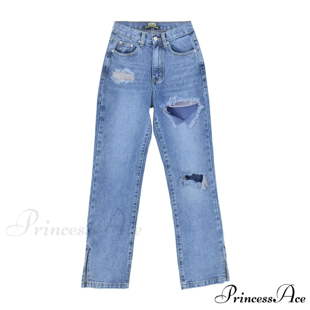 Cut Out High Waist Faded Classic Distressed Skinny Jeans - Black L / Blue