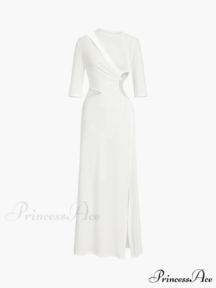Cut Out Ruched Trendy Split Knit Maxi Dress