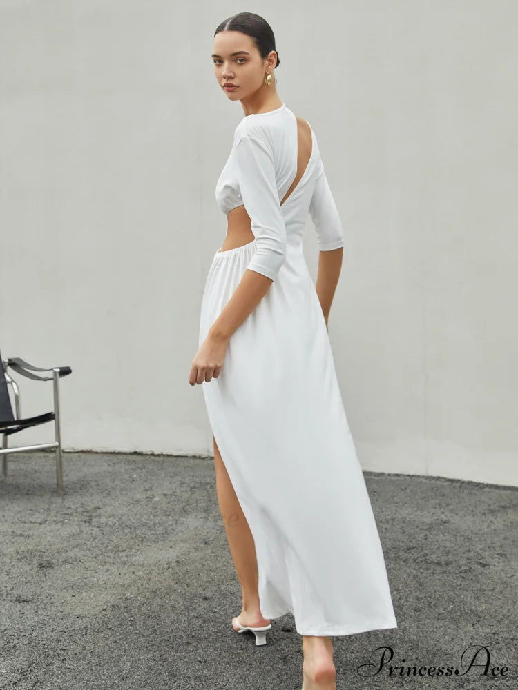 Cut Out Ruched Trendy Split Knit Maxi Dress