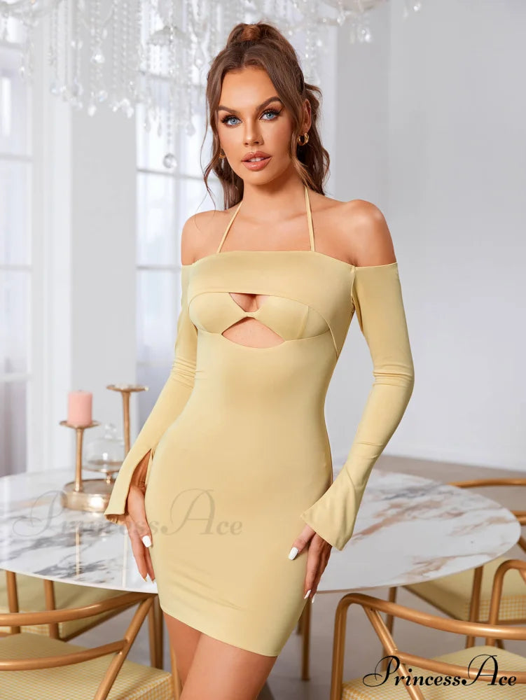 Cut Out Tie Trendy Backless Halter Bodycon Dress