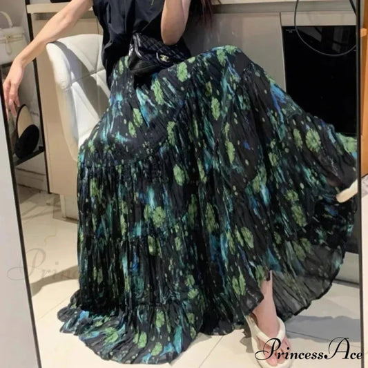Cute Bohemian Floral Maxi Skirt Summer Vintage Romantic skirt-250126