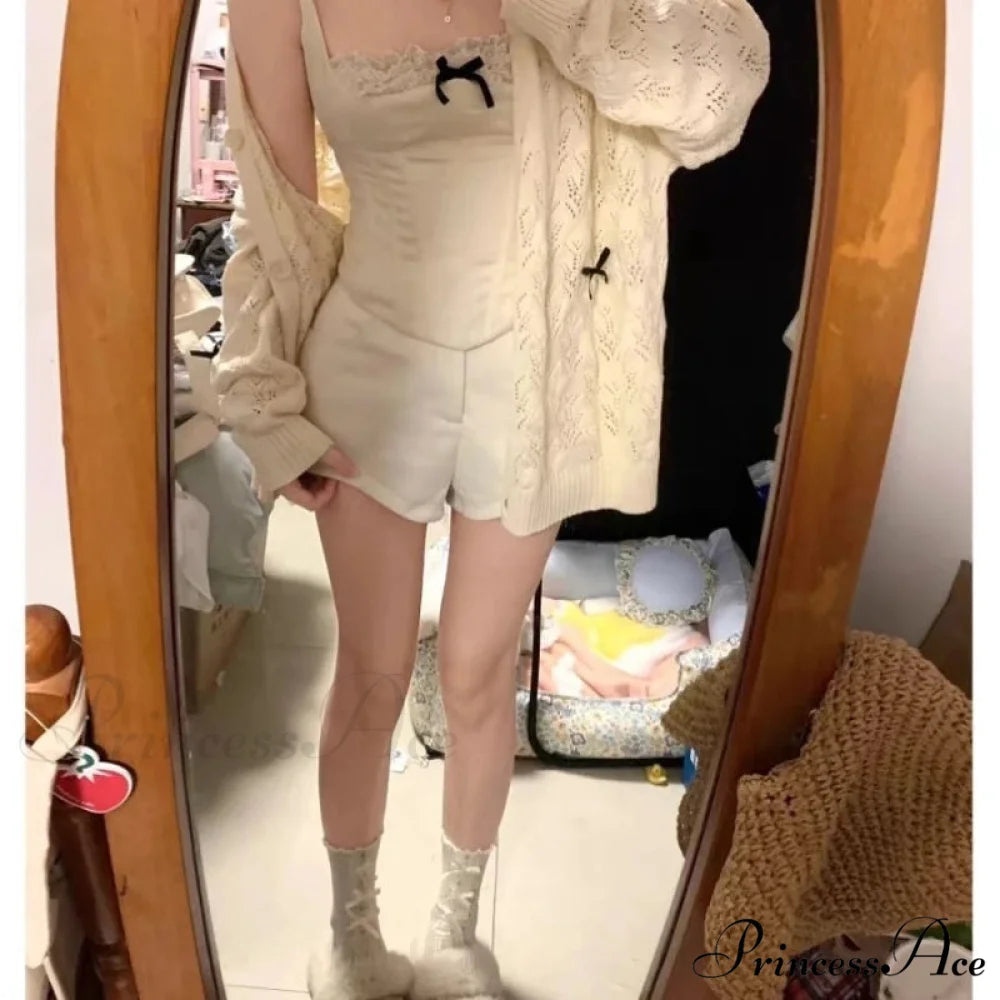 Cute Bow Hollow Out Solid Knit Cardigan cardiagn-250126