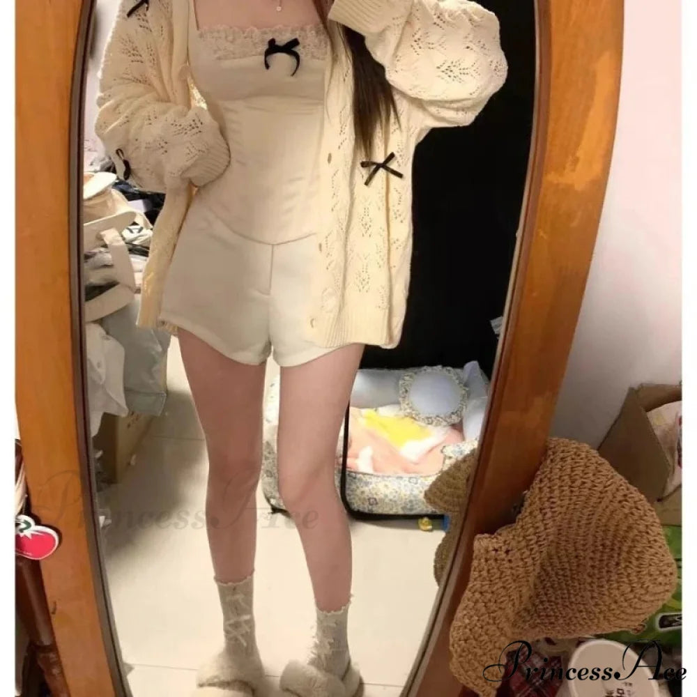 Cute Bow Hollow Out Solid Knit Cardigan cardiagn-250126