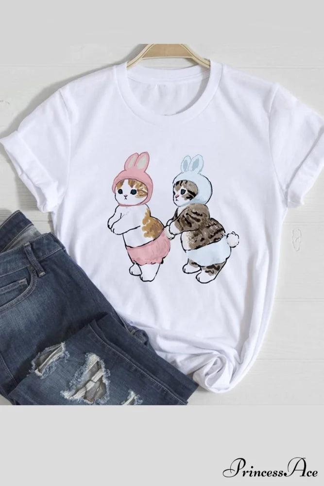 Cute Cats Tee Shirt Cats Rabbit / XS