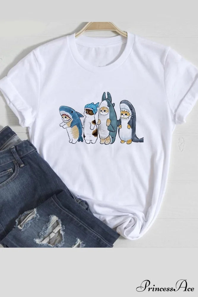 Cute Cats Tee Shirt Cats Shark / XS