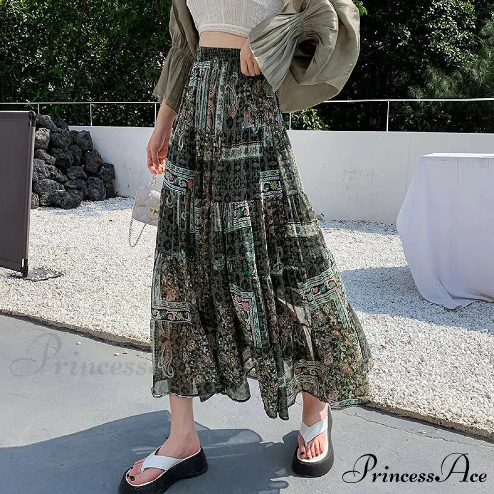 Cute Chiffon Patchwork Floral Tea Time Skirt skirt-250126