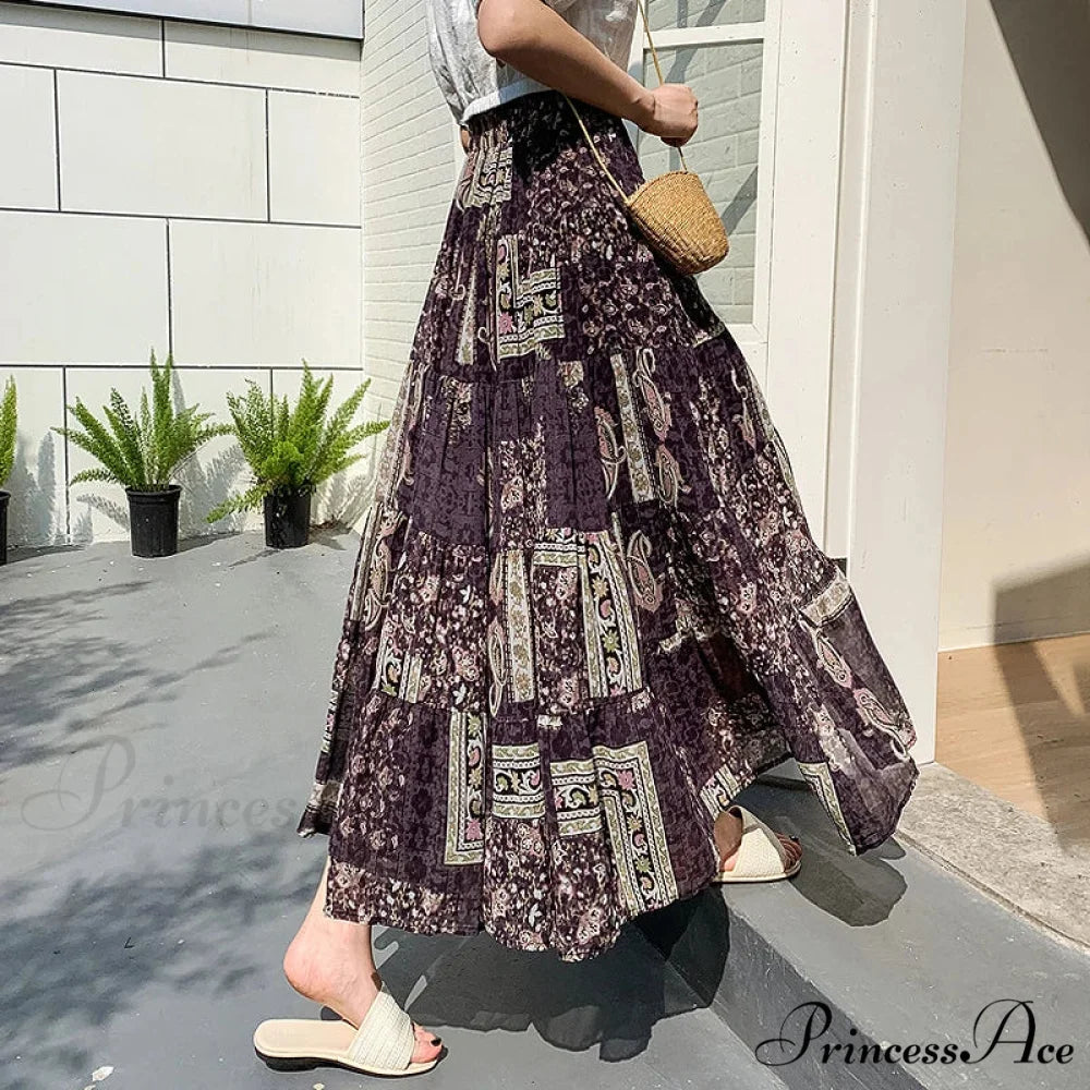 Cute Chiffon Patchwork Floral Tea Time Skirt skirt-250126