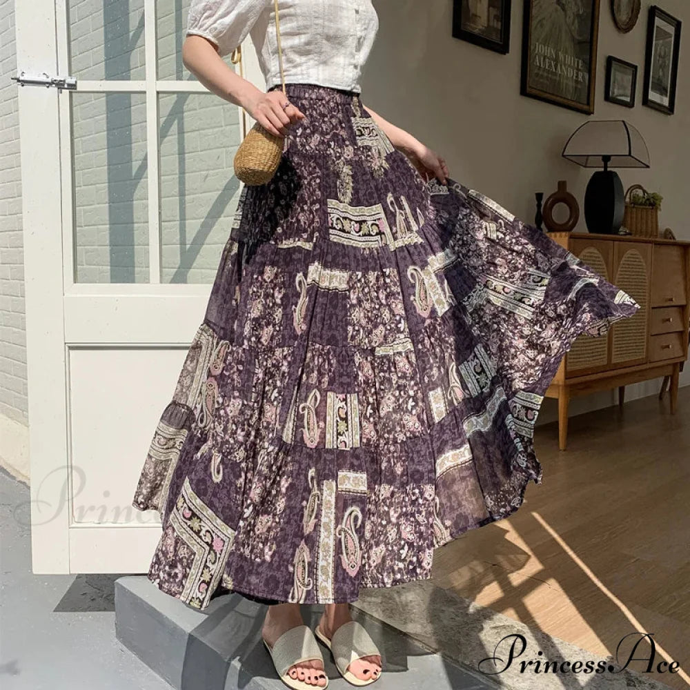 Cute Chiffon Patchwork Floral Tea Time Skirt skirt-250126