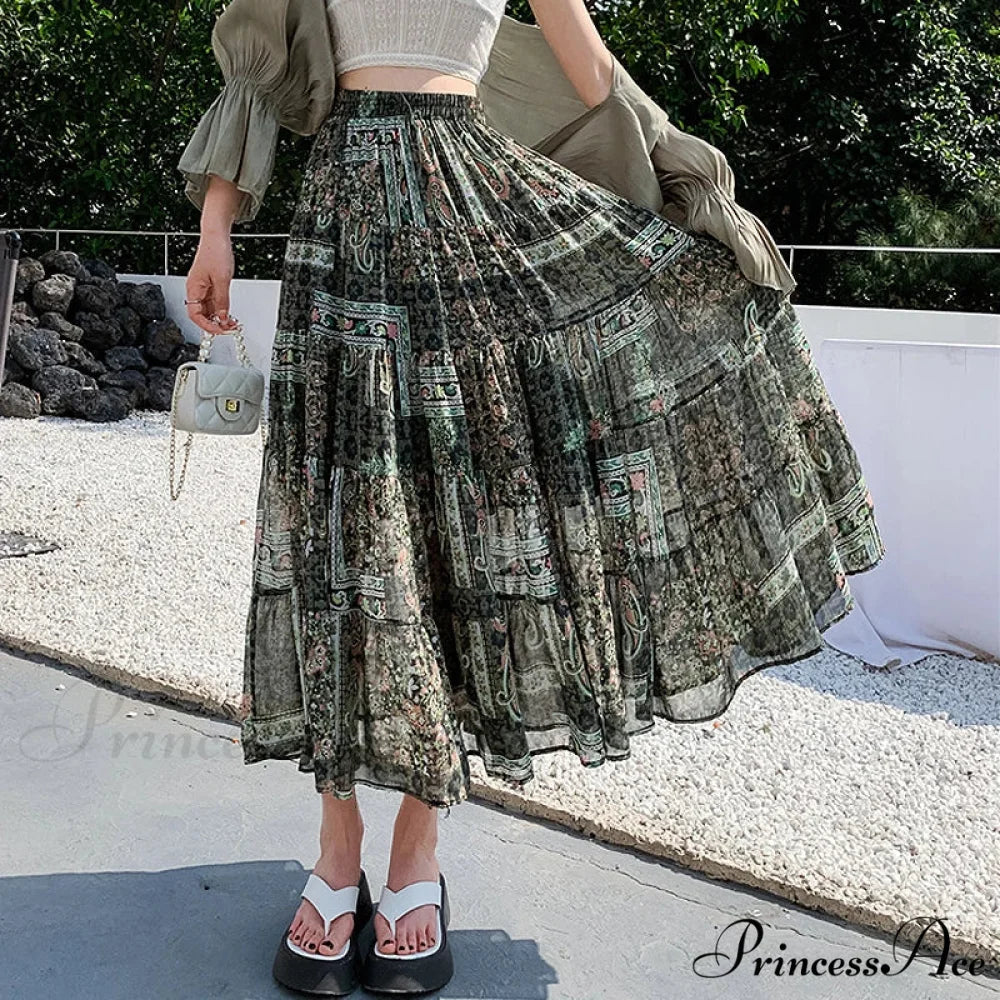 Cute Chiffon Patchwork Floral Tea Time Skirt skirt-250126