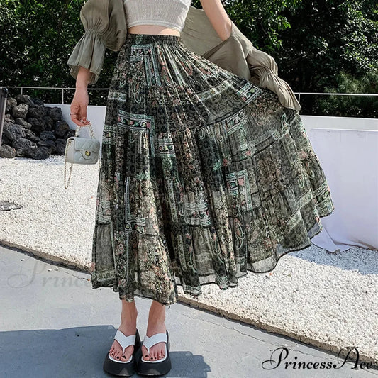 Cute Chiffon Patchwork Floral Tea Time Skirt skirt-250126