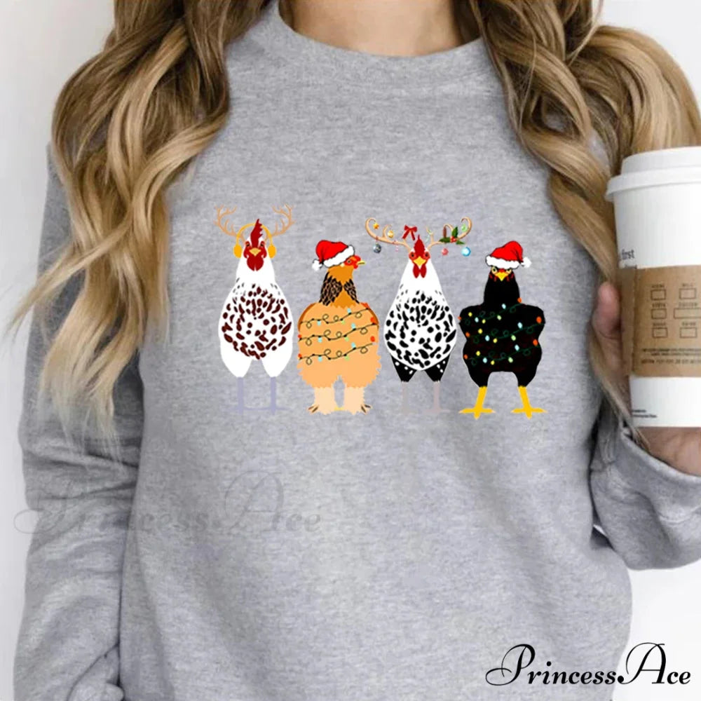 Cute Funny Chickens Animal Farmer Country Christmas Hoodie GRAY / S Christmas Hoodies-L