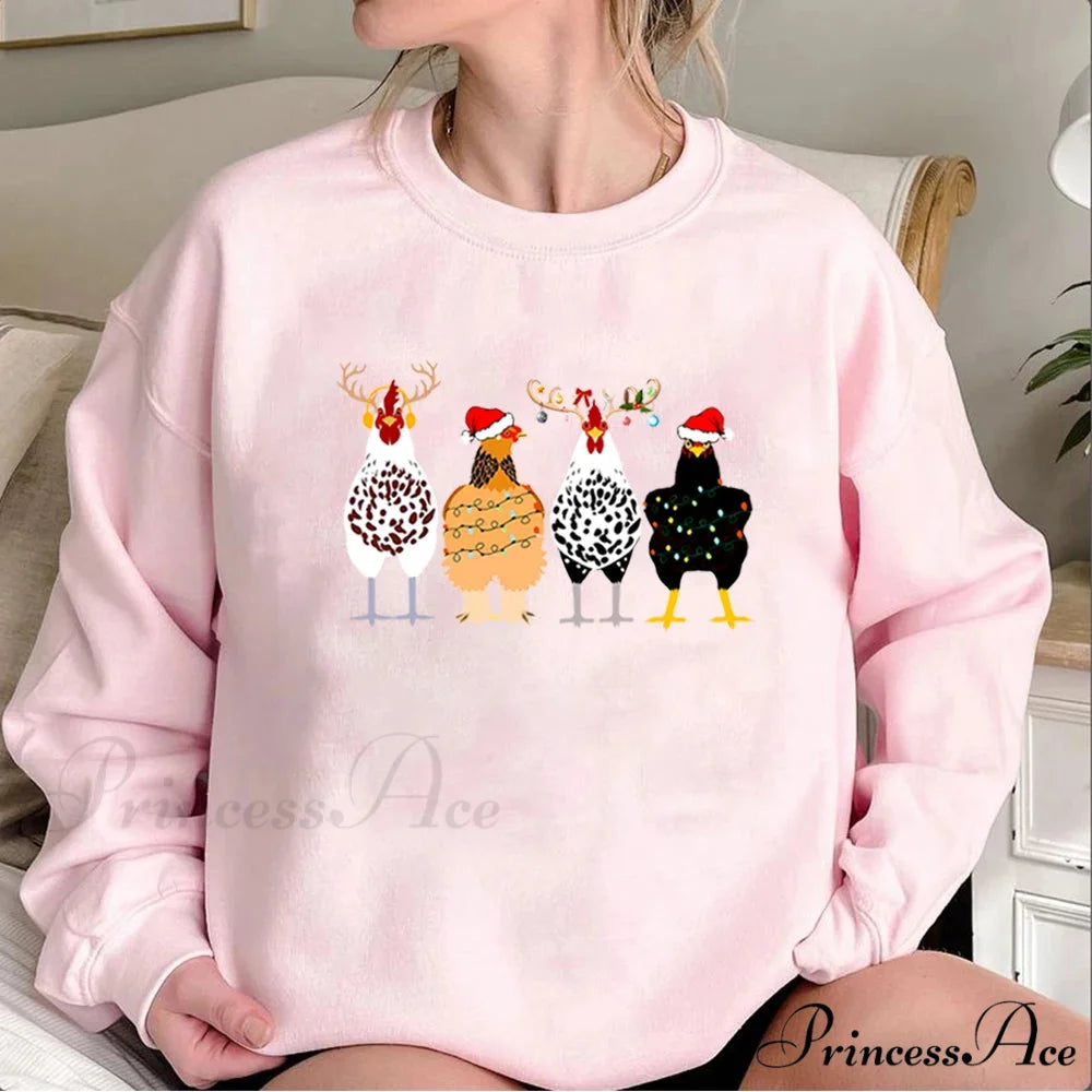 Cute Funny Chickens Animal Farmer Country Christmas Hoodie Pink / S Christmas Hoodies-L