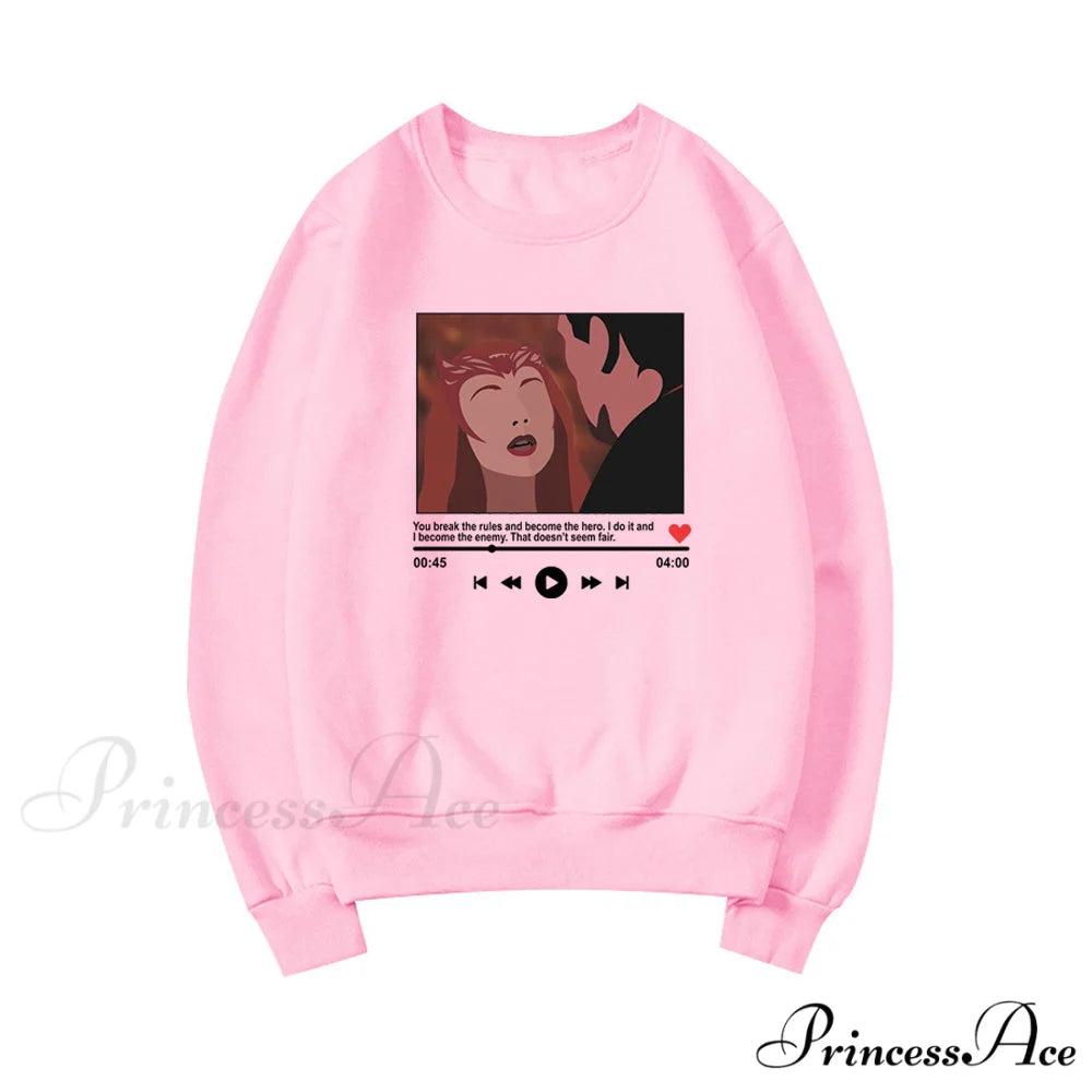 Cute Graphic Print Multi-color Hoody Pullover Pink / S