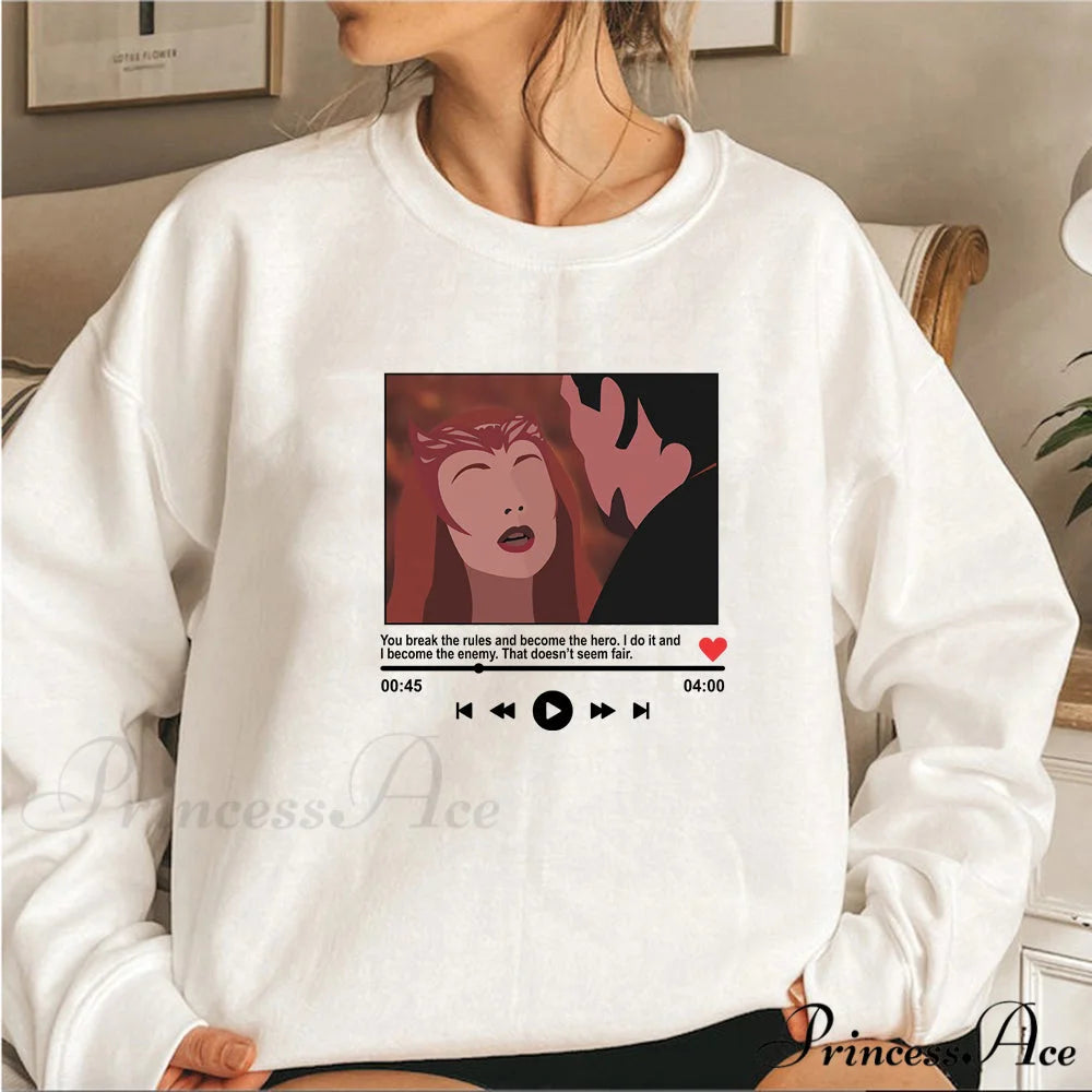 Cute Graphic Print Multi-color Hoody Pullover White / S