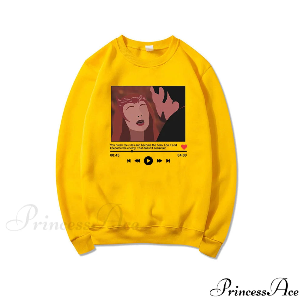 Cute Graphic Print Multi-color Hoody Pullover Yellow / S