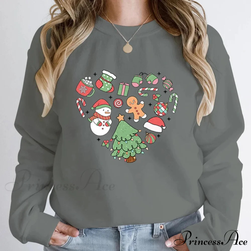 Cute Heart Tree Snowman Fashion Loose Round Neck Christmas Hoodie MULTI / S Christmas Hoodies-L