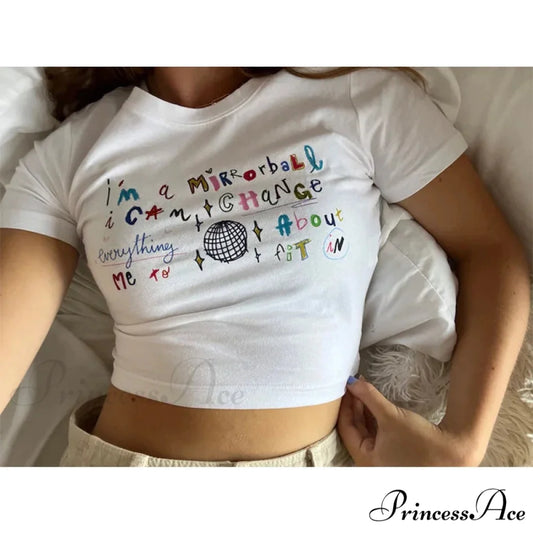 Cute Letter Print Crop Top T-shirt t-shirt-250223