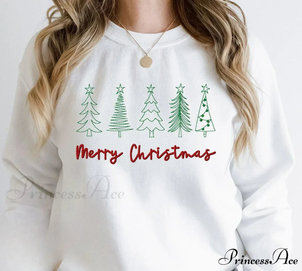 Cute Literary Pencil Drawing Marry Christmas Slogan Girl Christmas Hoodie WHITE / S Christmas Hoodies-L