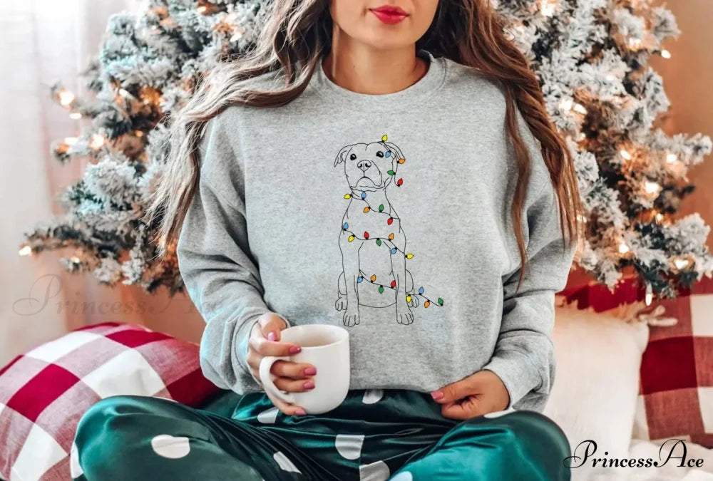 Cute Pitbull Christmas Hoodie for Girls GRAY / S Christmas Hoodies-L