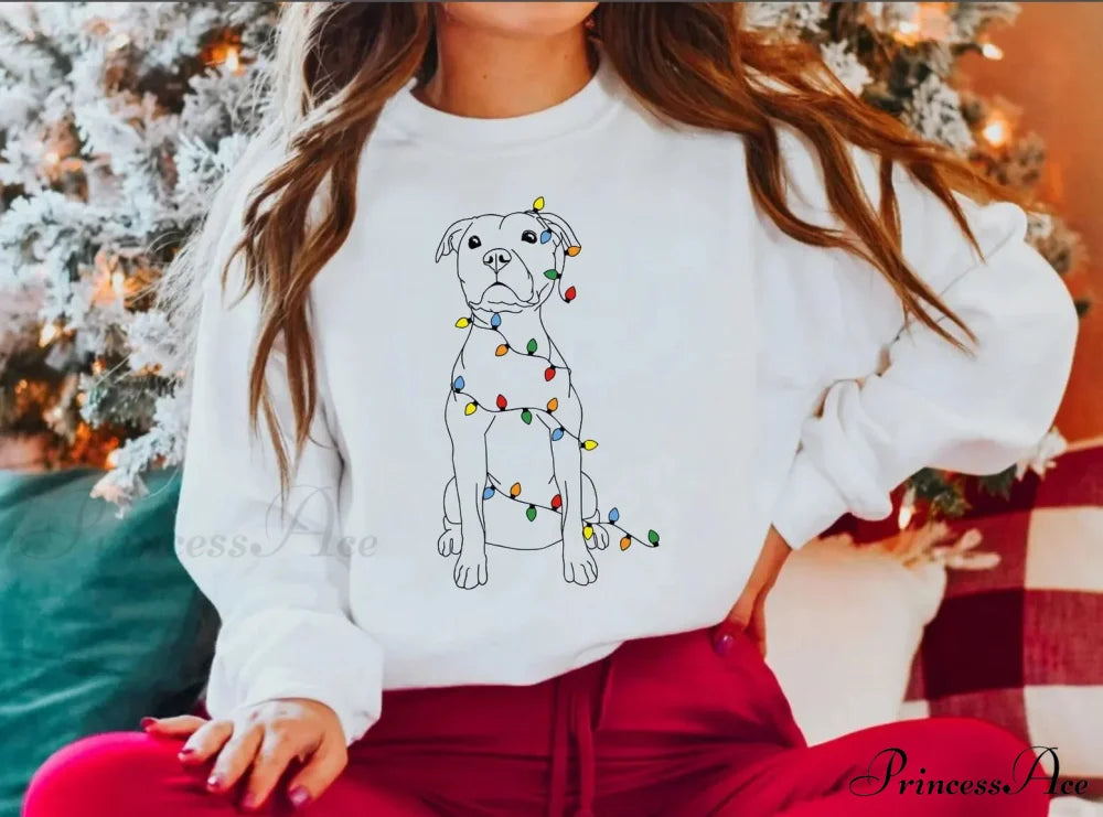 Cute Pitbull Christmas Hoodie for Girls WHITE / S Christmas Hoodies-L