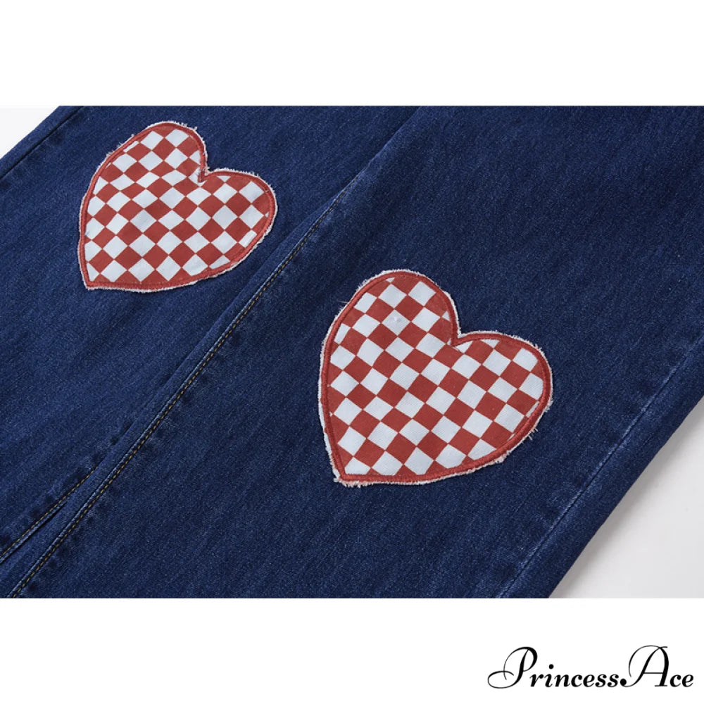 Cute Red Heart Print Pencil Jeans