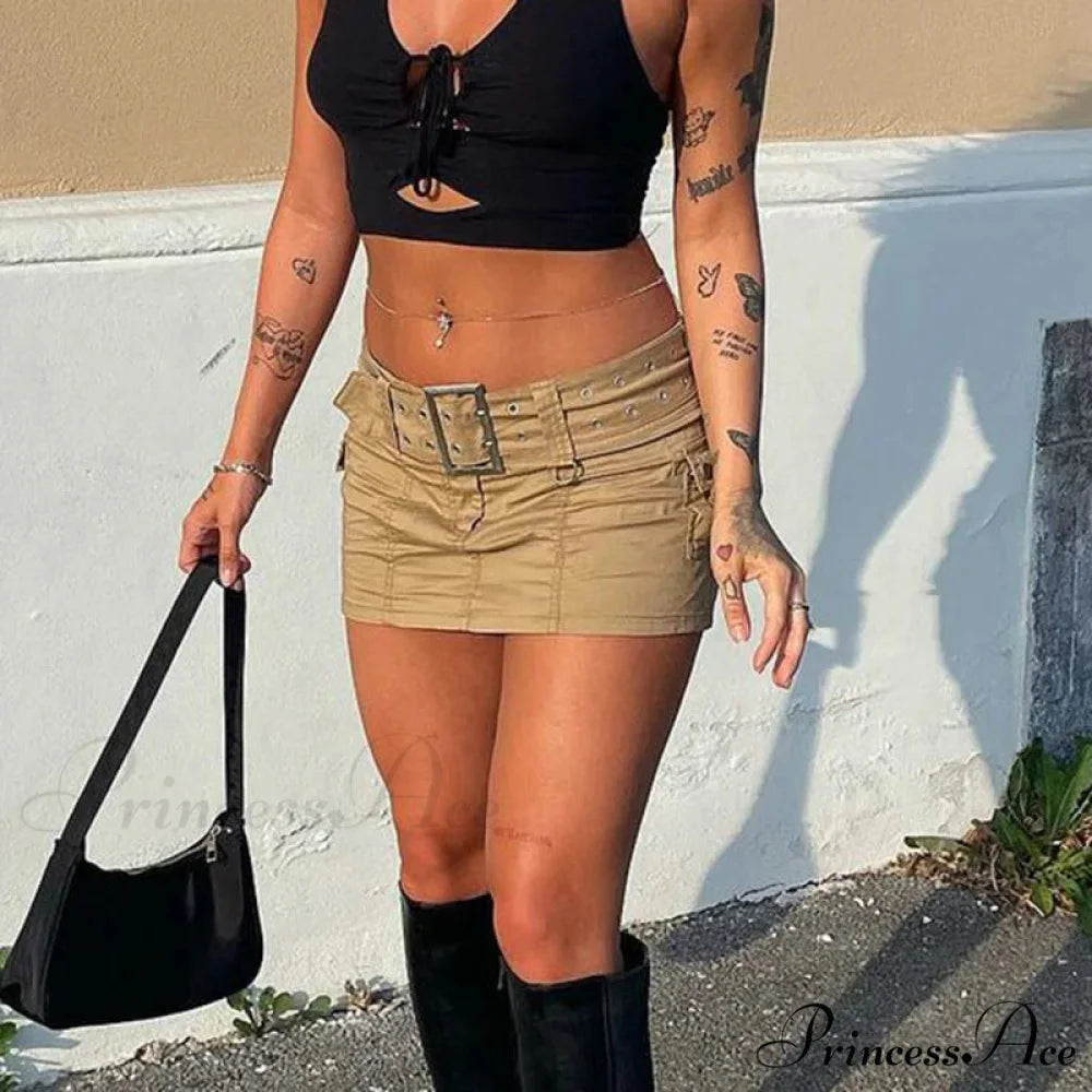 Cute Sash Waist Denim Skirt skirts-250223