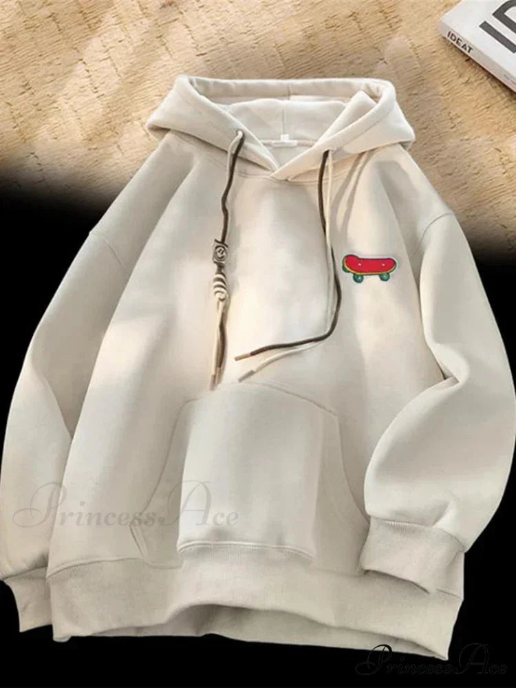 Cute Skateboard Graphic Cotton Fleece Hoodie apricot / M(40-45KG) hoodies-241228