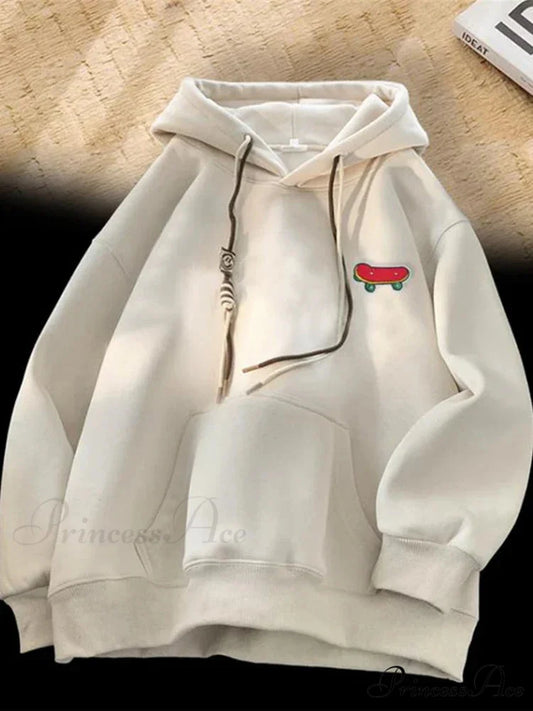 Cute Skateboard Graphic Cotton Fleece Hoodie apricot / M(40-45KG) hoodies-241228