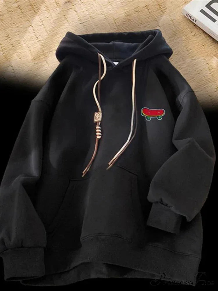 Cute Skateboard Graphic Cotton Fleece Hoodie Black / M(40-45KG) hoodies-241228