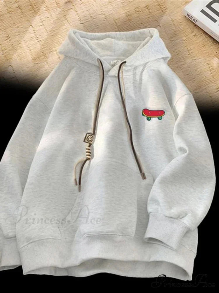 Cute Skateboard Graphic Cotton Fleece Hoodie GRAY / M(40-45KG) hoodies-241228