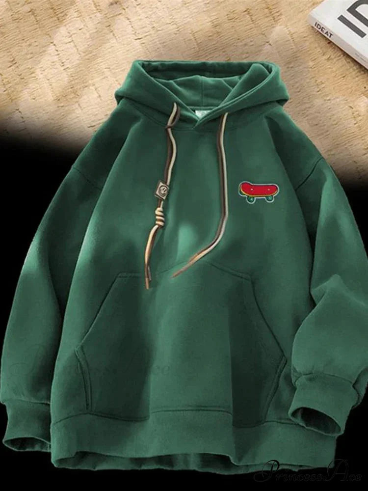 Cute Skateboard Graphic Cotton Fleece Hoodie Green / M(40-45KG) hoodies-241228